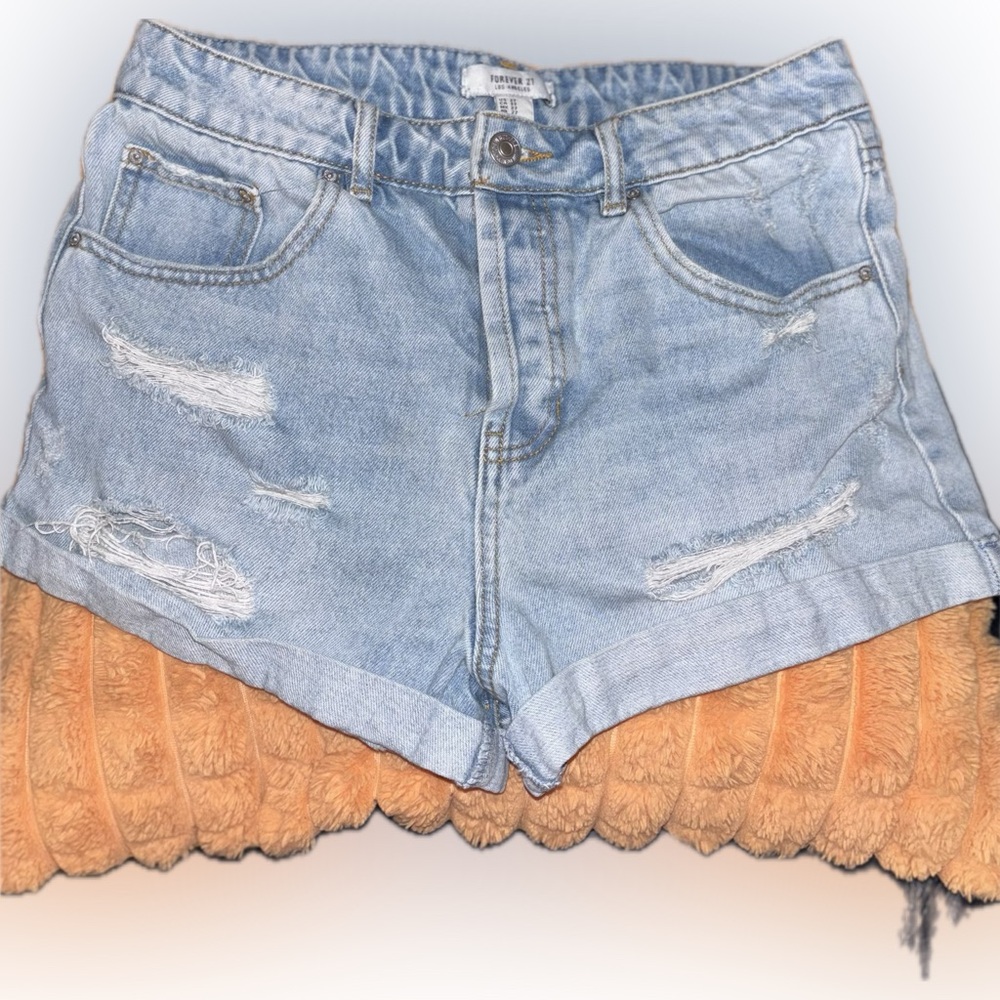 Forever 21 Blue Jean Shorts with Distressed Details